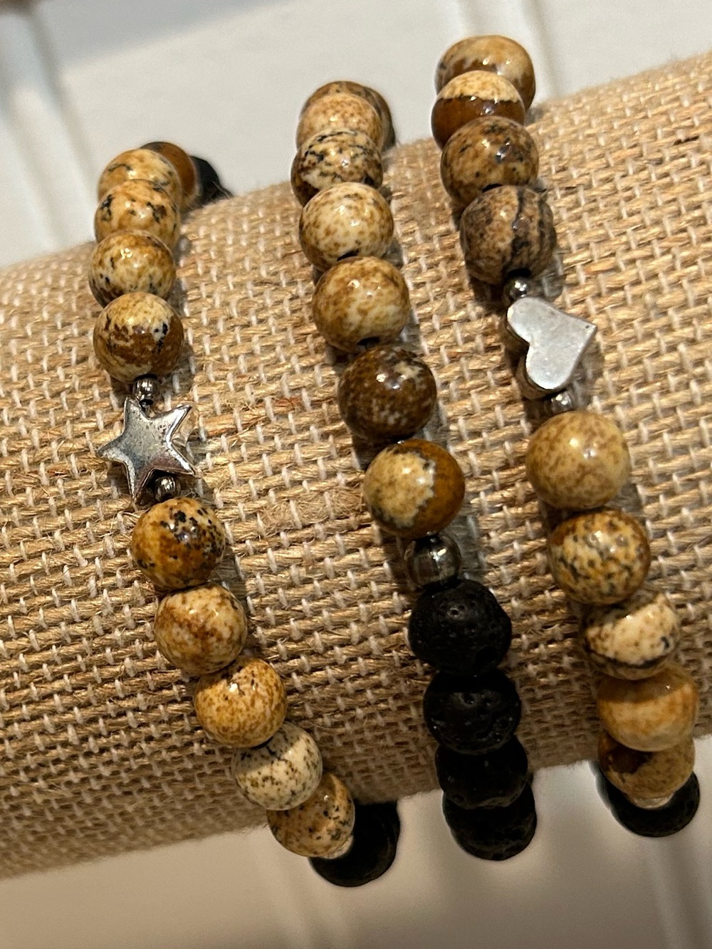 HANDCRAFTED Set of 3 stretch beaded bracelets